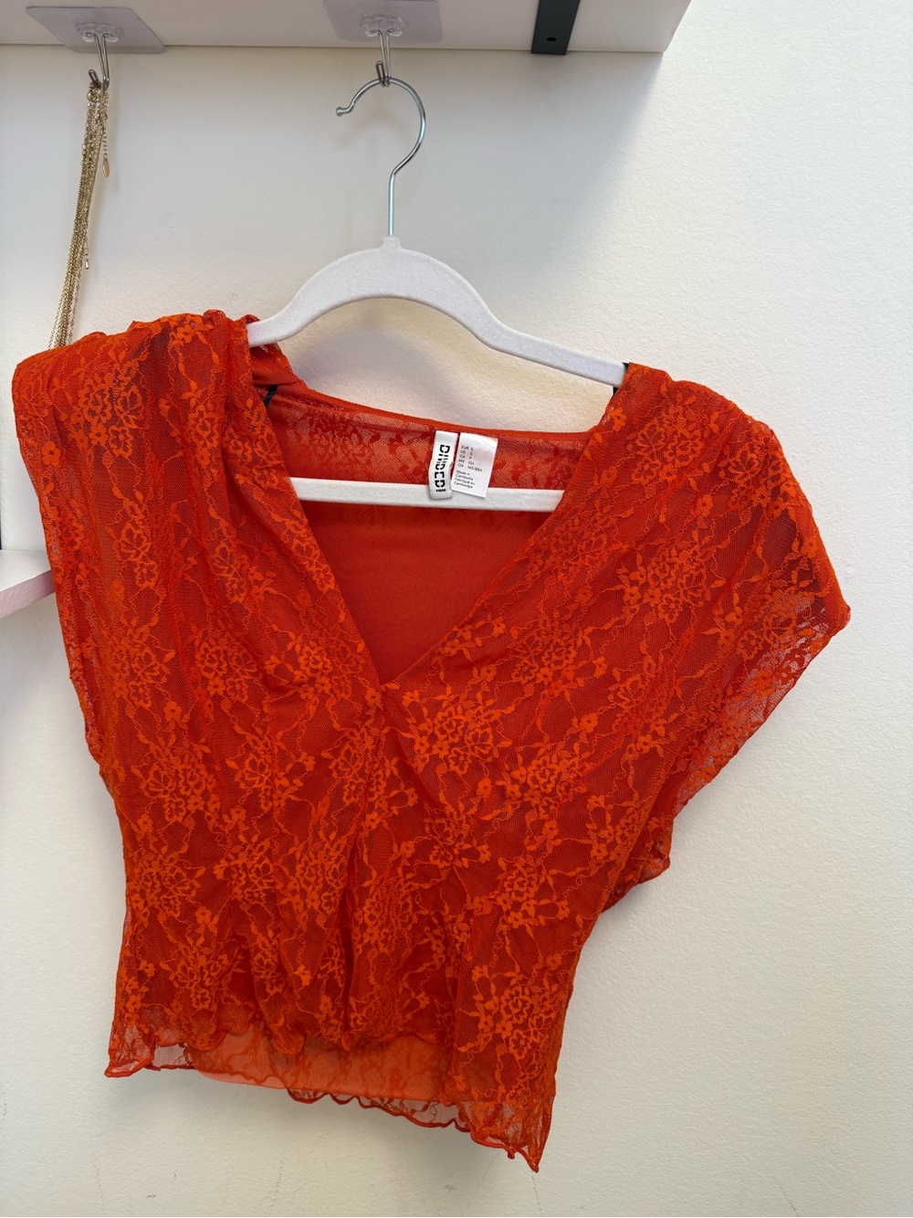 H&M Orange-Red Lace V-Neck Blouse